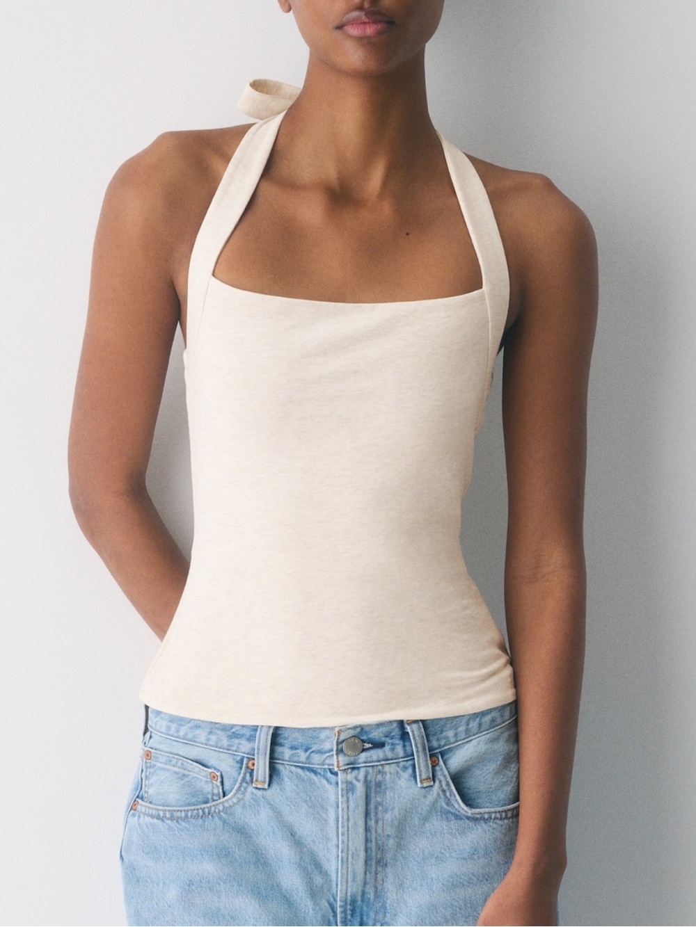 Aritzia Casual Contour Optimum Halter Top - Heather Light Oatmeal
